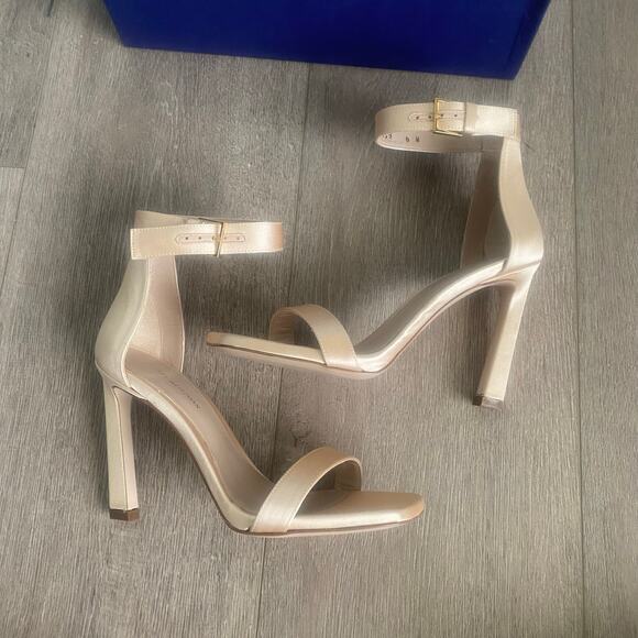 Stuart Weitzman Blush Silk Satin Square Nudist Heels Strappy Sandal Size 6 NIB - Picture 2 of 10